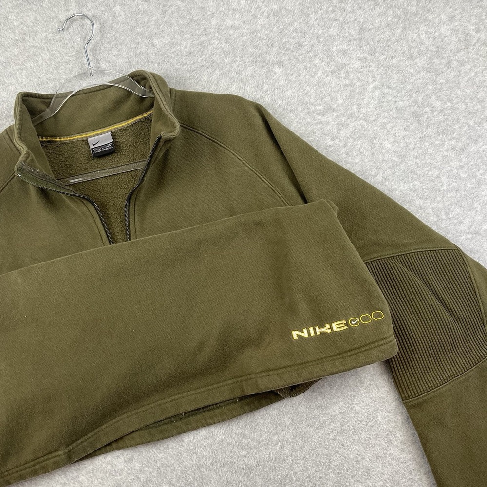 VTG 00s‎ Y2K NIKE SWOOSH QUARTER 1/4 ZIP SWEATSHIRT OLIVE GREEN KHAKI SIZE XL